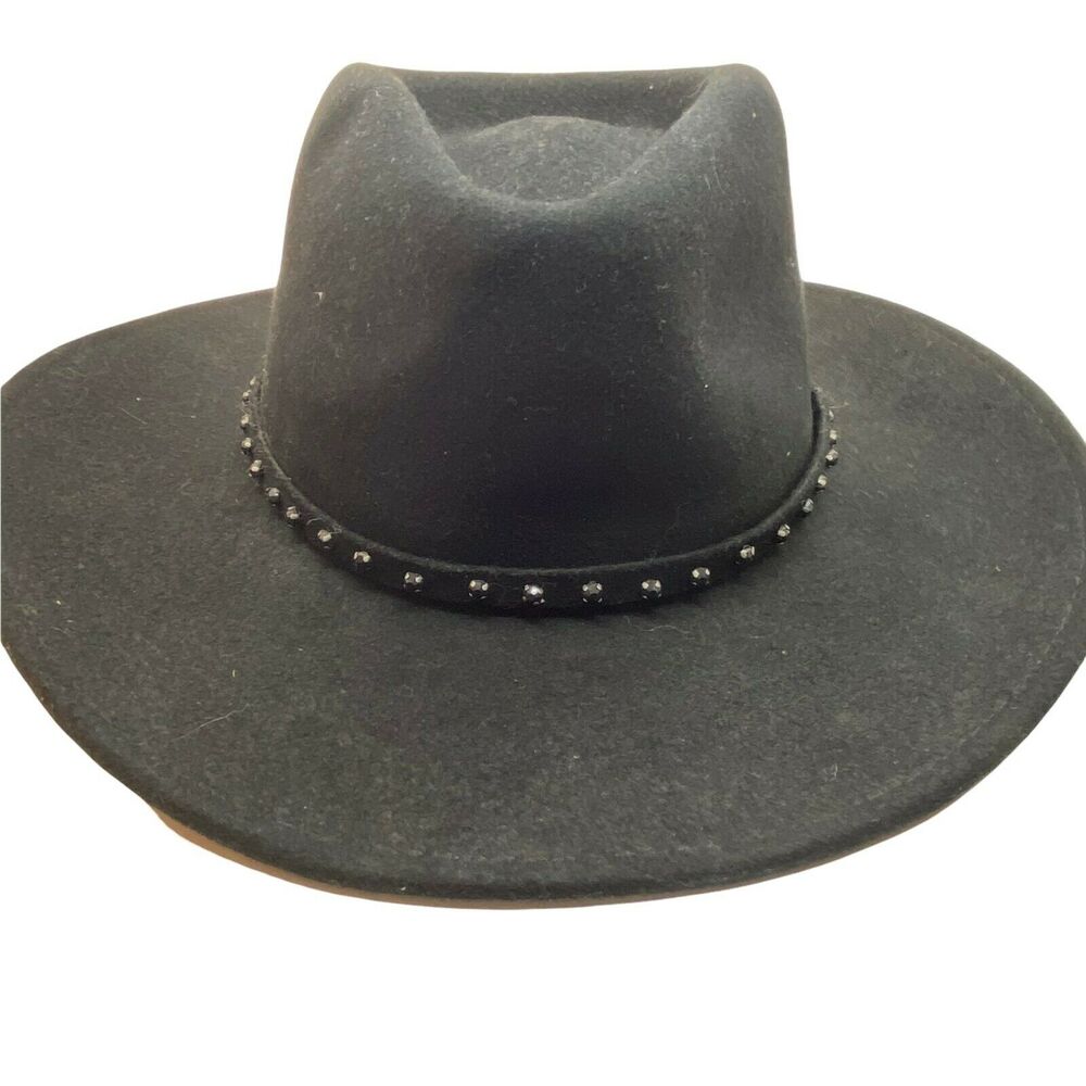 Cowgirl Hat Vintage 90s Liz Claiborne Womens Black Wool Fitted Wide Brim Size 7